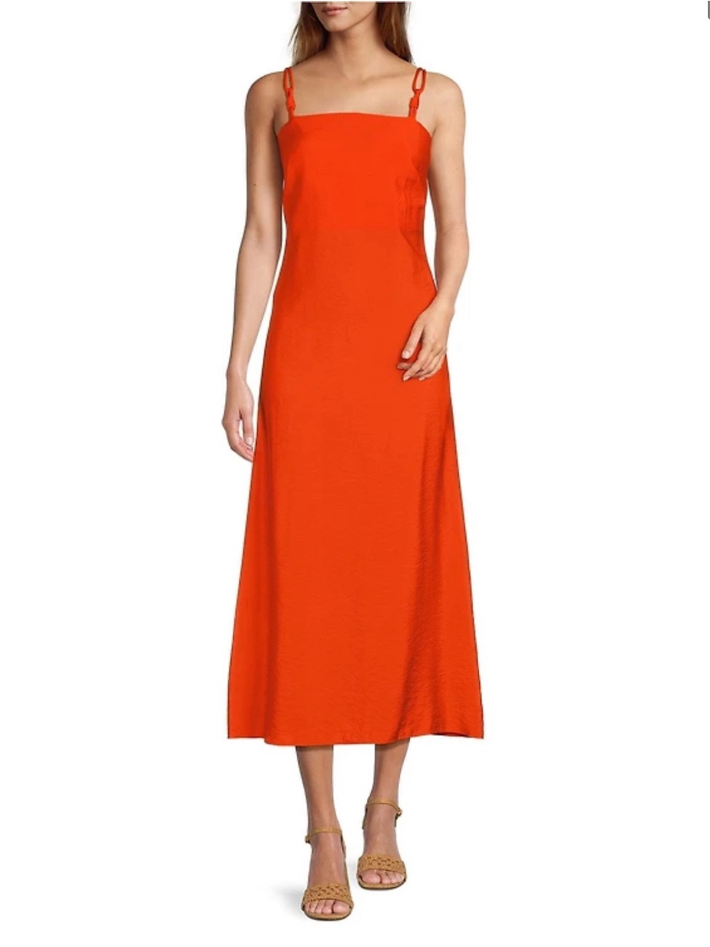 ANTONIO MELANI Orange Square-Neck Midi Dress with Knot Straps